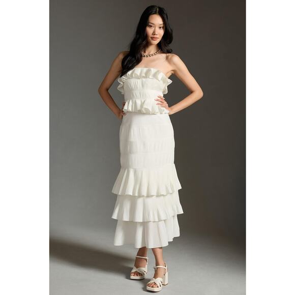 Anthropologie Tiered White Ruffled Dress - New Small - Picture 1 of 8